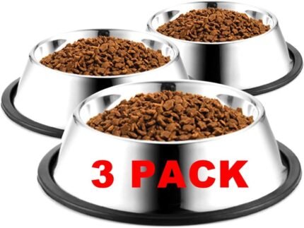 3Pack Stainless Steel Dog Bowls, 1.5 Cup Cat Bowl with Rubber Base for Cats, Puppy