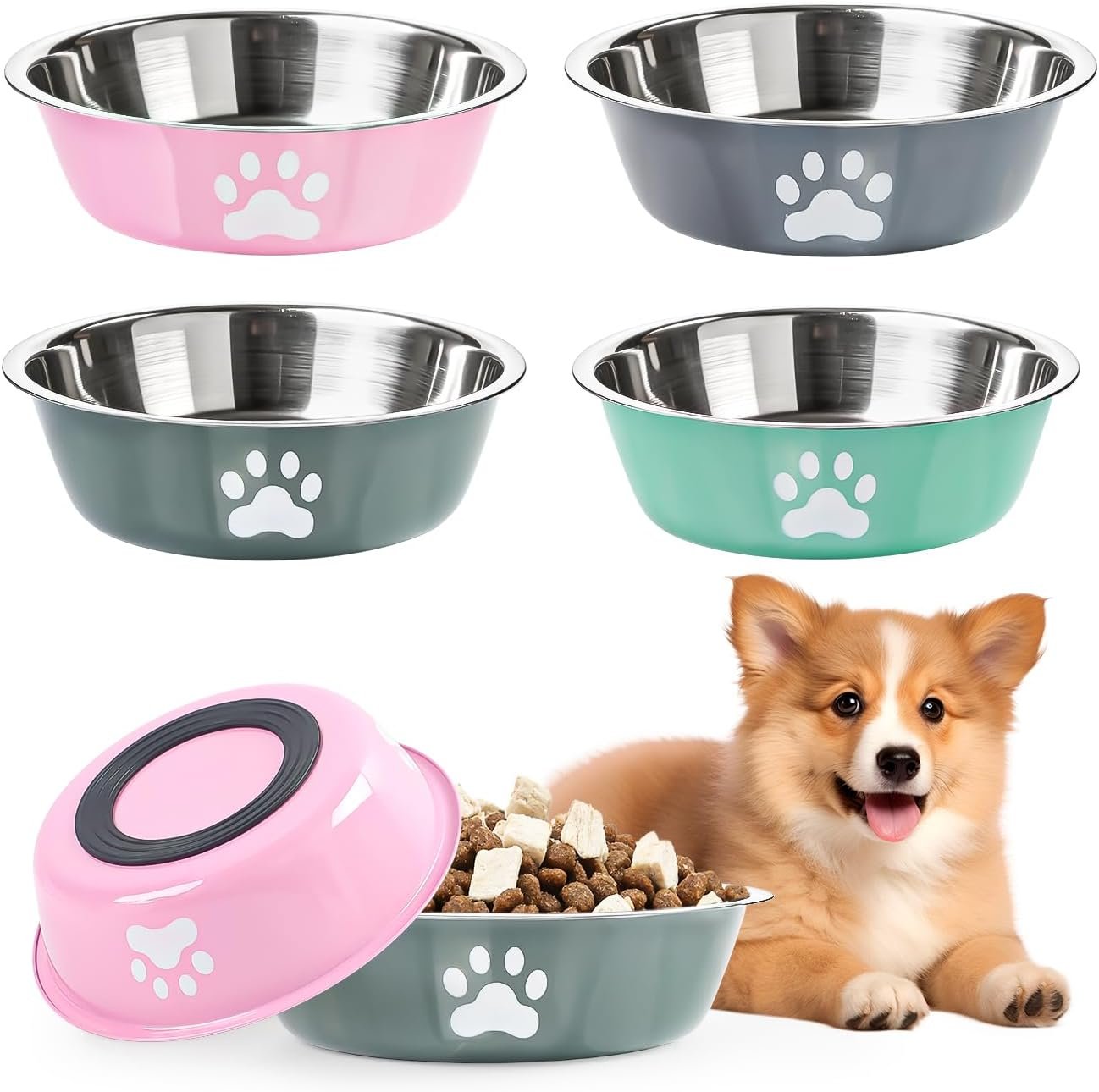 4 Pack Stainless Steel Dog Bowls, 29 OZ Metal Dog Bowls, 3.6 Cups 4 Pack Stainless Steel Dog Bowls, 29 OZ Metal Dog Bowls, 3.6 Cups