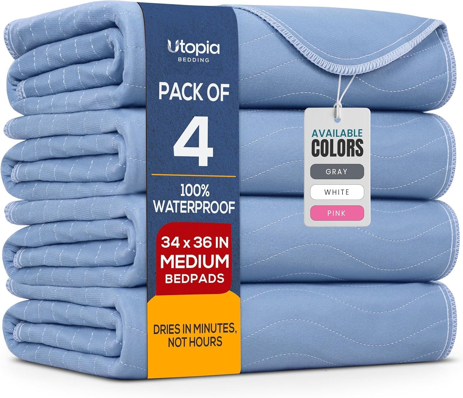 4 Pack Waterproof Reusable Heavy Absorbency Incontinence Bed Pads 34″x36″ 4 Pack Waterproof Reusable Heavy Absorbency Incontinence Bed Pads 34″x36″