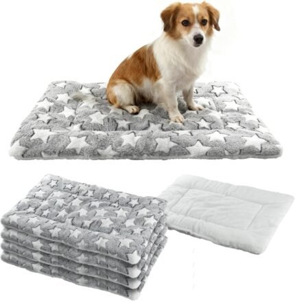 4 Pcs Dog Bed Mat Crate Pad Reversible Mat Machine Washable Bed Star Pet Sleeping Kennel Pad for Crate for Small, Medium, Large Dog(16 x 24 x 1.2 Inch,Gray)