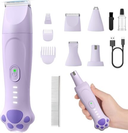 4-in-1 Dog Clippers for Grooming Kit - 45dB Quiet 150-Min Run Non-Slip Grip