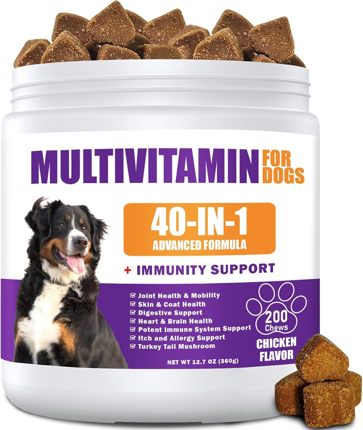 40 in 1 Dog Vitamins and Supplements 200Ct Dog Multivitamin Chewable, Immunity Support Multivitamin Vitamins with Turkey Tail Mushroom, Skin & Coat, Mobility, Gut & Heart Health, Hip & Joint Support 40 in 1 Dog Vitamins and Supplements 200Ct Dog Multivitamin Chewable, Immunity Support Multivitamin Vitamins with Turkey Tail Mushroom, Skin & Coat, Mobility, Gut & Heart Health, Hip & Joint Support