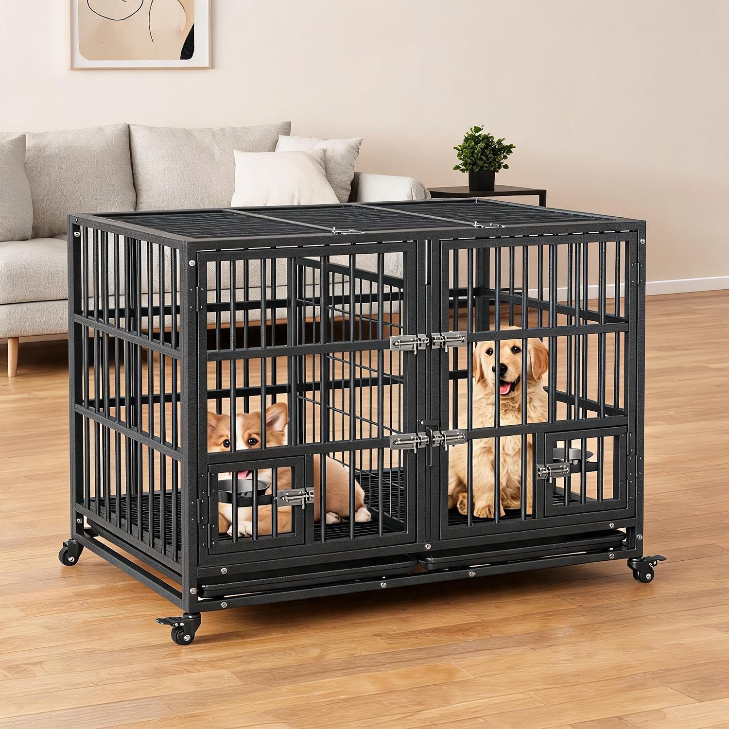 42-Inch Heavy-Duty Folding Dog Crate with Wheels 42-Inch Heavy-Duty Folding Dog Crate with Wheels
