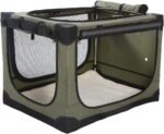 42 x 31 x 31 Inch Collapsible Soft Dog Crate for Dogs Up to 90 lbs, Portable Travel Pet Kennel with 4 Zip Doors, Foldable Indoor Outdoor Crate with Mat, Carry Bag, Green