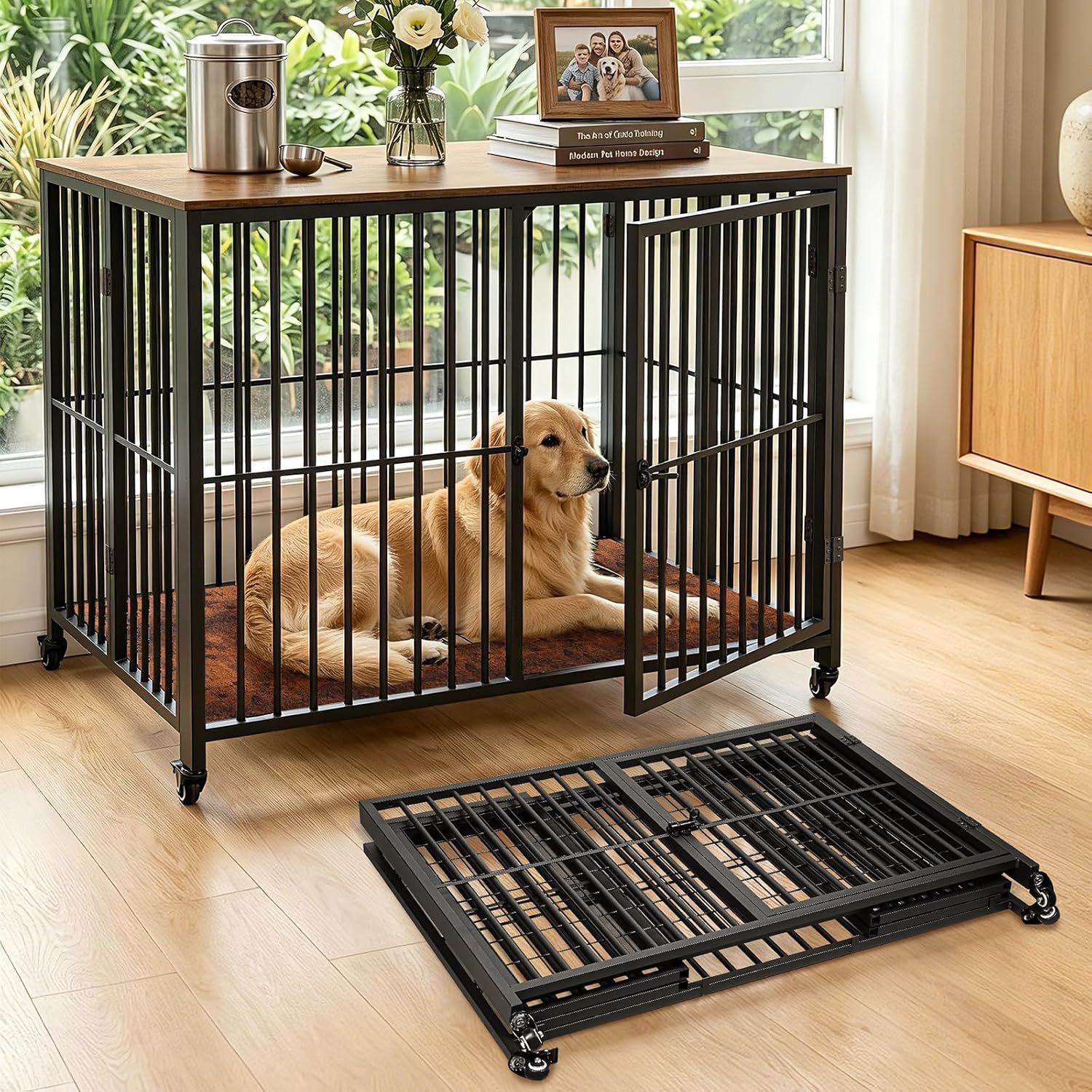 42.3″ Large Dog Crate Furniture Foldable, Heavy Duty Dog Kennel Indoor 42.3″ Large Dog Crate Furniture Foldable, Heavy Duty Dog Kennel Indoor