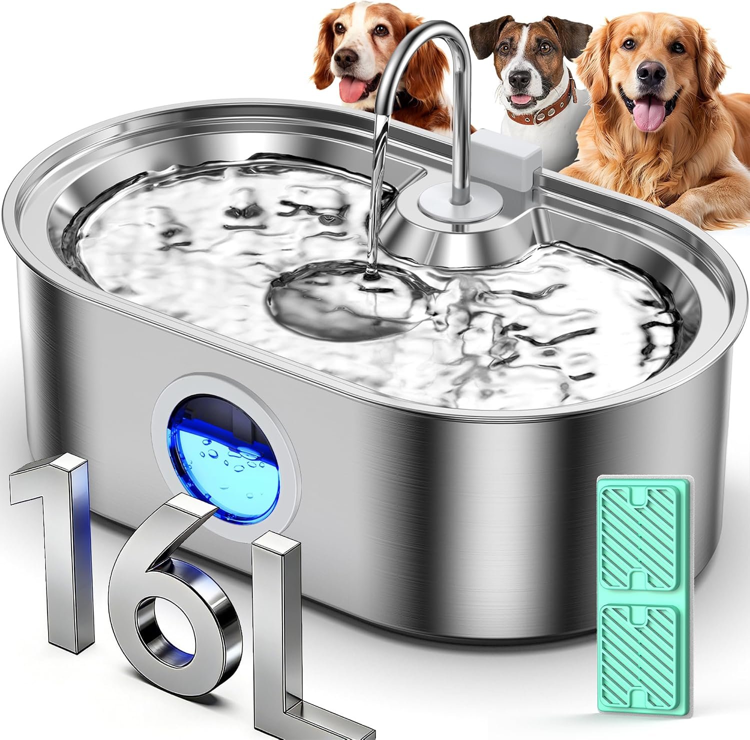4.2Gal Extra Large Dog Water Fountain, Stainless Steel Pet Water Fountain 4.2Gal Extra Large Dog Water Fountain, Stainless Steel Pet Water Fountain