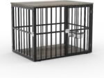 43'' Heavy Duty Dog Crate Furniture with 2 Doors and Adjustable Bowls for Medium Large Dogs, Wooden Dog Cage Kennel Indoor Pet Cage House & Side End Table, Easy Assembly - Image 2