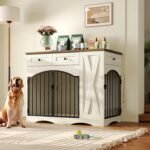 43.3" Dog Crate Furniture, Wooden Dog Kennel with 3 Drawers, Beige