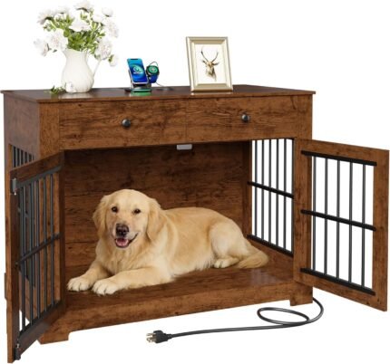 44'' Dog Crate Furniture Large Wooden Dog Kennel Indoor Dog House