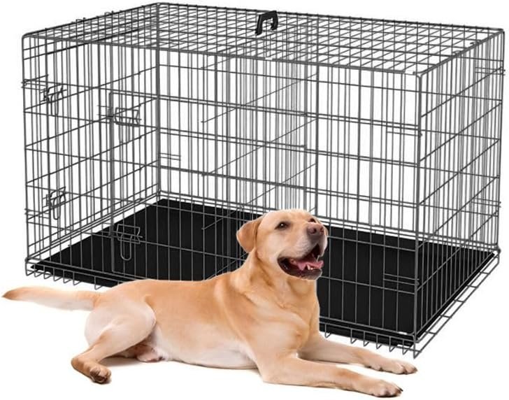 48-Inch Folding Metal Dog Crate for Medium, and Large Breeds – Double-Door Kennel with Divider, Removable Tray, and Carry Handle – Ideal for Indoor and Outdoor – Black 48-Inch Folding Metal Dog Crate for Medium, and Large Breeds – Double-Door Kennel with Divider, Removable Tray, and Carry Handle – Ideal for Indoor and Outdoor – Black