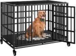 48 Inch Heavy Duty Dog Crate with Wheels,Indestructible Escape-Proof Dog Kennel with Locking Latch and Double Door,Extra Large XL XXL Crate Indoor for Large and Medium Dog with Removable Tray