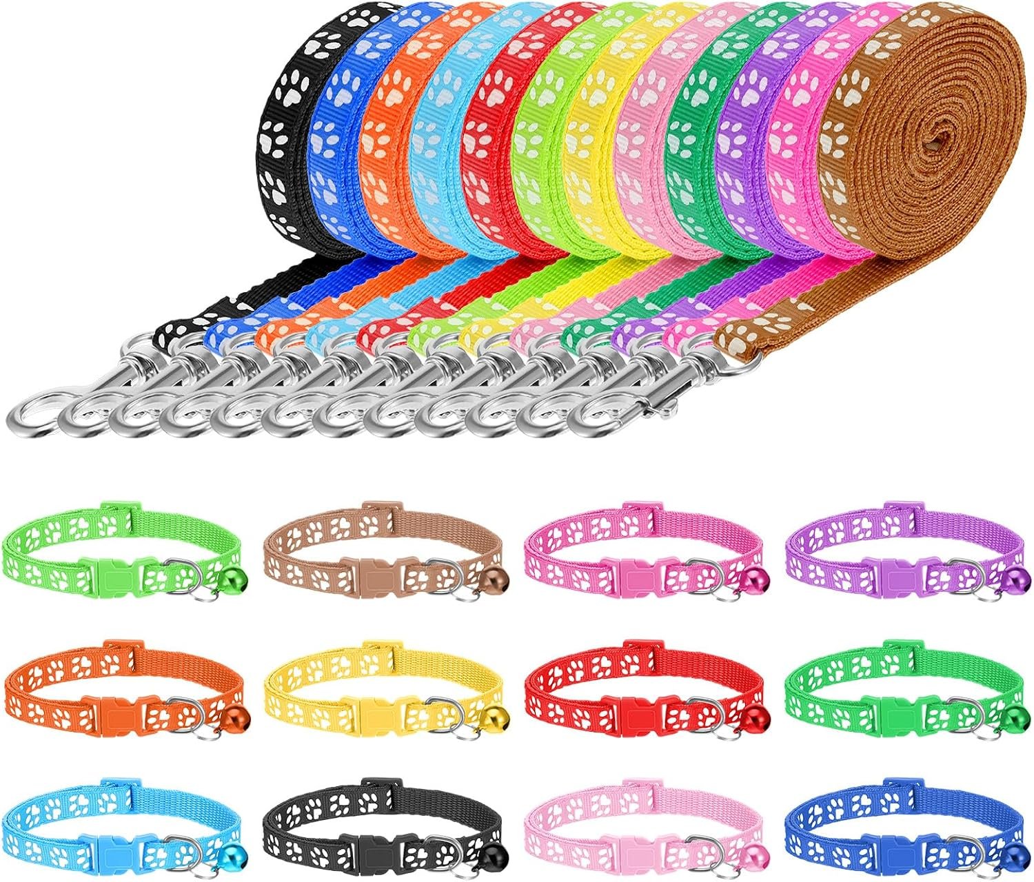48 Pcs Puppy Collar and Leash Set Polypropylene Adjustable Small Dog Collar and Leash Set Pet Collars for Medium Dogs Small Pet Puppy Walking Training with Hook and Buckle(Multicolor,Paws Pattern) 48 Pcs Puppy Collar and Leash Set Polypropylene Adjustable Small Dog Collar and Leash Set Pet Collars for Medium Dogs Small Pet Puppy Walking Training with Hook and Buckle(Multicolor,Paws Pattern)