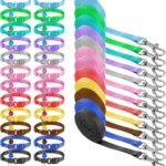 48 Pcs Small Dog Collar and Leash Set, Soft Nylon 8-14 Inch Adjustable Puppy Cat Kitten Collars with Bell Walking Training Rope for Newborn Small Pet (Multicolor, Solid Pattern)