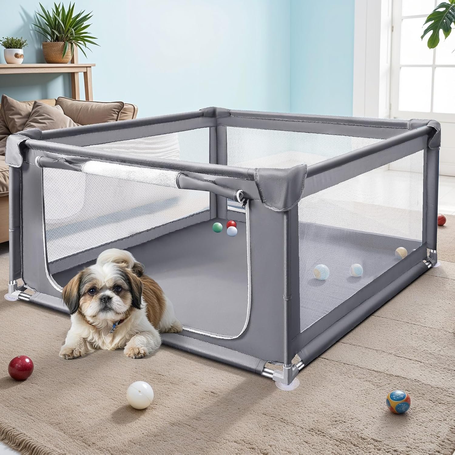 48x48x26 Inch Dog Playpen with Gate, Foldable Indoor Pet Fence 48x48x26 Inch Dog Playpen with Gate, Foldable Indoor Pet Fence