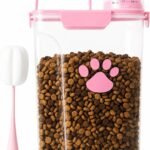 5-7Lbs Airtight Dog Cat Food Storage Container with cleaning brush,Measuring Cup,4 Snap Seals,Portable Pet Food Containers with Upgraded Large Nozzle for Dogs,Cats,Birds,Small Animals(Large-Pink)