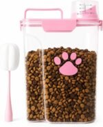 5-7Lbs Airtight Dog Cat Food Storage Container with cleaning brush,Measuring Cup,4 Snap Seals,Portable Pet Food Containers with Upgraded Large Nozzle for Dogs,Cats,Birds,Small Animals(Large-Pink)