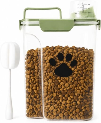 5-7Lbs Dog Cat Food Storage Container with cleaning brush, Measuring Cup,4 Snap Seals, Portable Pet Food Containers with Upgraded Large Nozzle for Dogs,Cats,Birds,Small Animals(Large-Green)