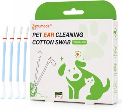 50 Pcs 2-in-1 Pet Ear Cleaning Cotton Swabs for Dogs & Cats - Essential Oil Infused Cat Ear Cleaner - Gentle Ear Wax Removal - Soothing Itch & Freshness - Individually Wrapped for Easy Use