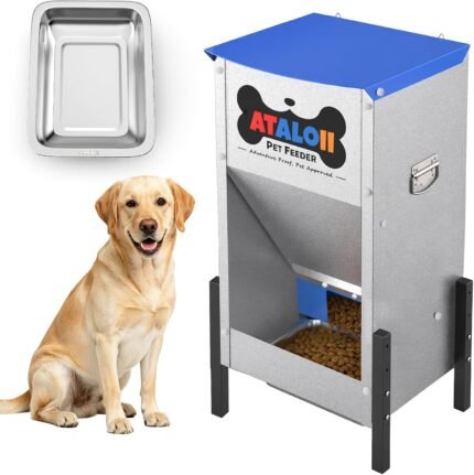 50 lbs Large Automatic Dog Feeder with Stainless Tray, Adjustable Heights