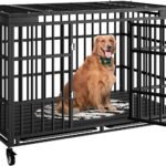 54 Inch Heavy Duty Dog Crate with Wheels,Indestructible Escape-Proof Dog Kennel with Locking Latch and Double Door,Extra Large XL XXL Crate Indoor for Large and Medium Dog with Removable Tray