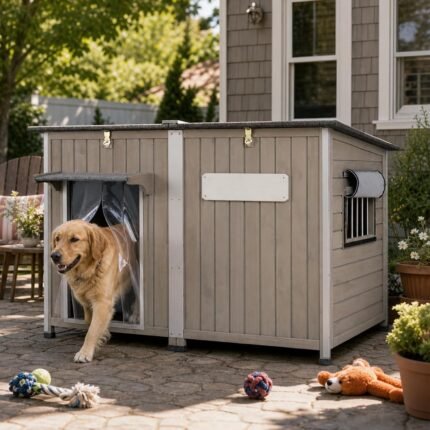 55" Extra Large Outdoor Dog House for Large Breed with Chew-Resistant Frame