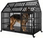 58 inch Heavy Duty Dog Crate, New Upgraded Reinforced for Large Dogs,XXL Dog Crate for High Anxiety Dogs/Max Load Capacity 250lbs/Double Door with Wheels