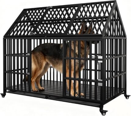 58 inch Heavy Duty Dog Crate, New Upgraded Reinforced for Large Dogs,XXL Dog Crate for High Anxiety Dogs/Max Load Capacity 250lbs/Double Door with Wheels