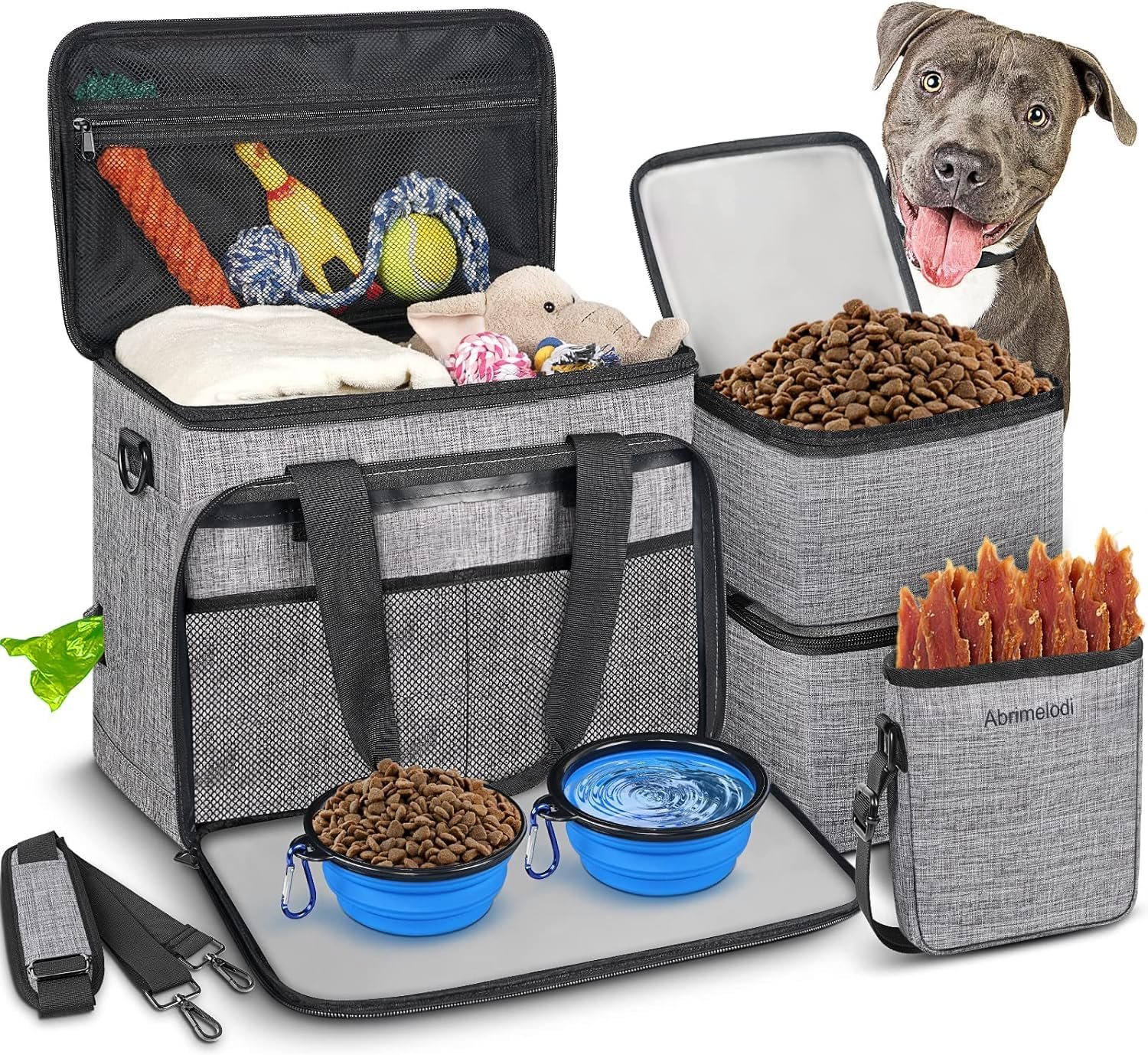 6 Set Dog Travel Bag, Large Pet Travel Kit for Supplies, Grey 6 Set Dog Travel Bag, Large Pet Travel Kit for Supplies, Grey