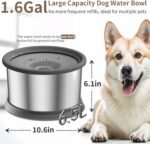 6.5L Dog Water Bowl No Spill 1.6 Gallon Stainless Steel Water Bowl for Dogs 220oz Large Capacity No Splash Slow Drinking Feeder with Anti-Slip Mat for Messy Drinkers 6.5L+2 Filters - Image 2