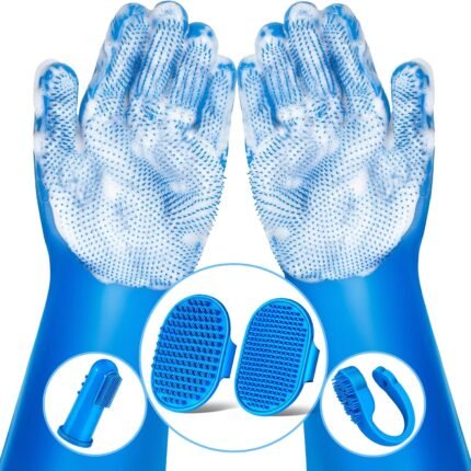 6PCS Grooming & Bath Supplies for Dogs, Cats | Dog Washing Gloves | Dog Bath Brush | Dog Shower Brush | Pet Grooming Gloves | Dog Grooming kit | Pet Supplies for Showerhead & Sprayer (Navy Blue)