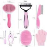 7 PCS Dog Brush Dog Grooming Kits,Dog Shedding Brush，Self-Cleaning Brush with Nail Clipper, Flea Comb and Shampoo Bath Brush - Image 2