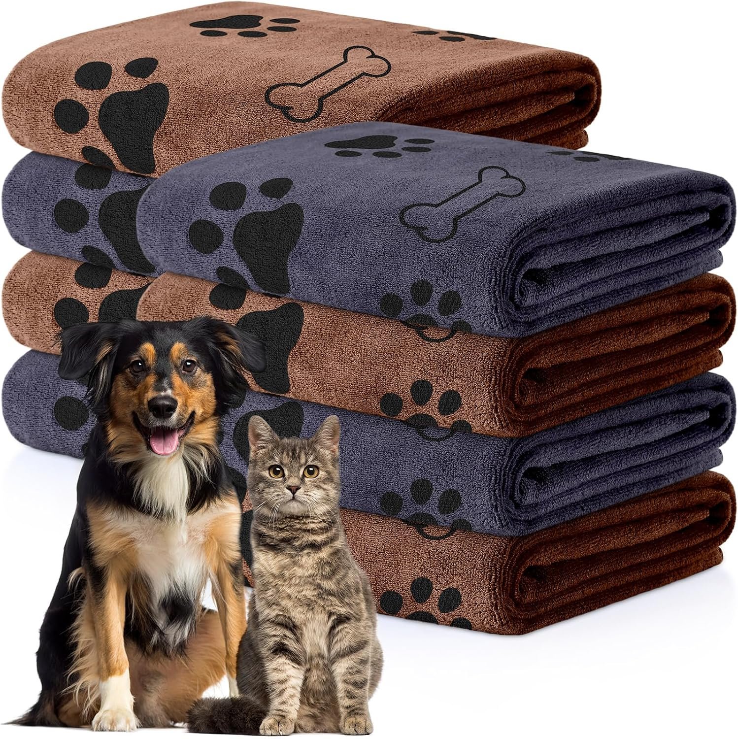 8 Pcs Dog Towel for Drying, 40 x 24 Inch, Dog Paw and Bone, Brown, Gray 8 Pcs Dog Towel for Drying, 40 x 24 Inch, Dog Paw and Bone, Brown, Gray