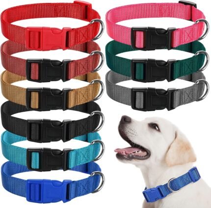 9 Pcs Adjustable Dog Collars Set for Litter, Medium, Retro Colors