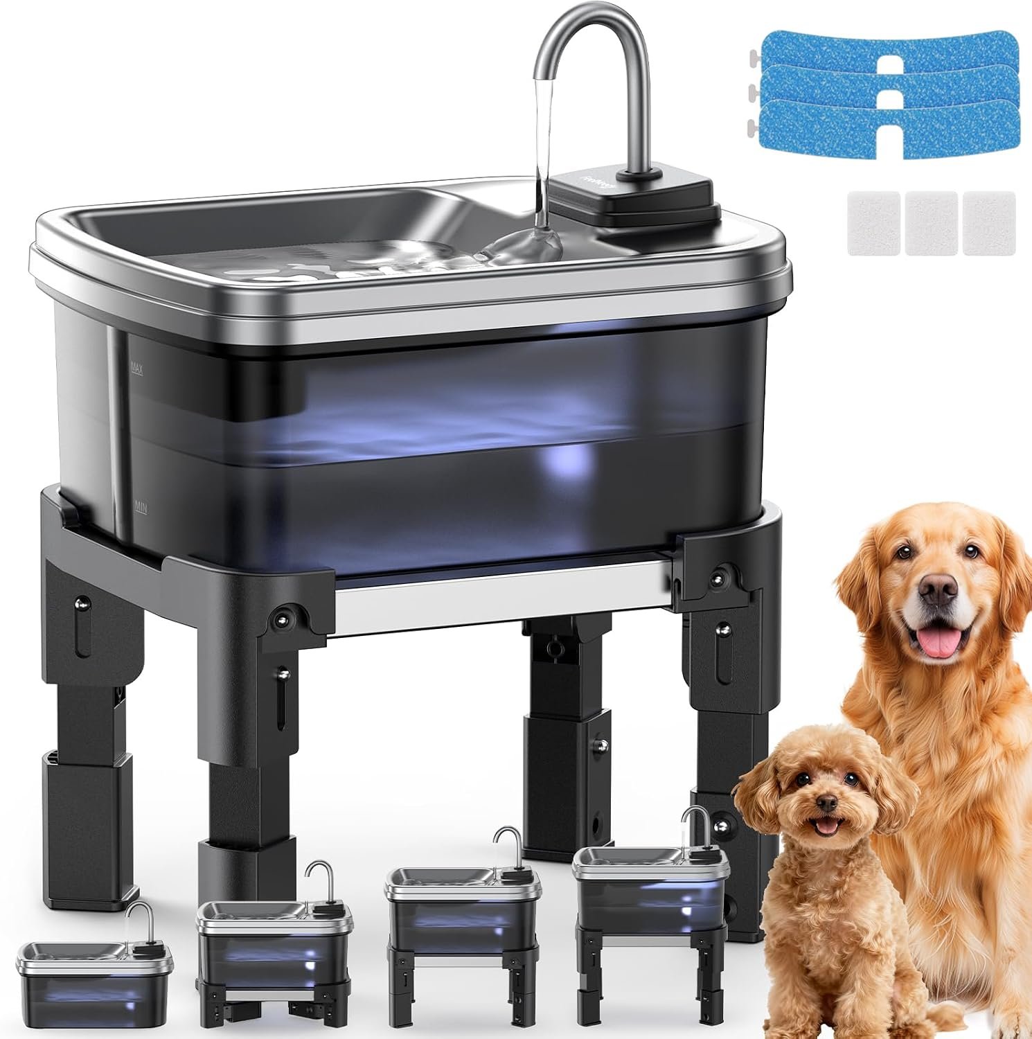 9L/2.38Gal Dog Water Fountain Elevated with 4-Height Adjustable Stand, FeelNeedy Large Pet Water Dispenser with Durable Ultra-Quiet Pump & 304 Stainless Steel Tray, Water Fountain for Dogs Indoor 9L/2.38Gal Dog Water Fountain Elevated with 4-Height Adjustable Stand, FeelNeedy Large Pet Water Dispenser with Durable Ultra-Quiet Pump & 304 Stainless Steel Tray, Water Fountain for Dogs Indoor