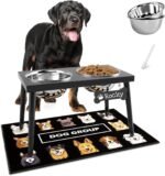 ADENGL Metal Raised Dog Bowl Stand for Large and Medium Dogs, Stronger Elevated Dog Bowls with Sprill Proof Mat, Pet Food & Water Bowls 10" Tall Dogs Feeder (58OZ-Stainless Steel Pet Bowl, Mat-16x24)