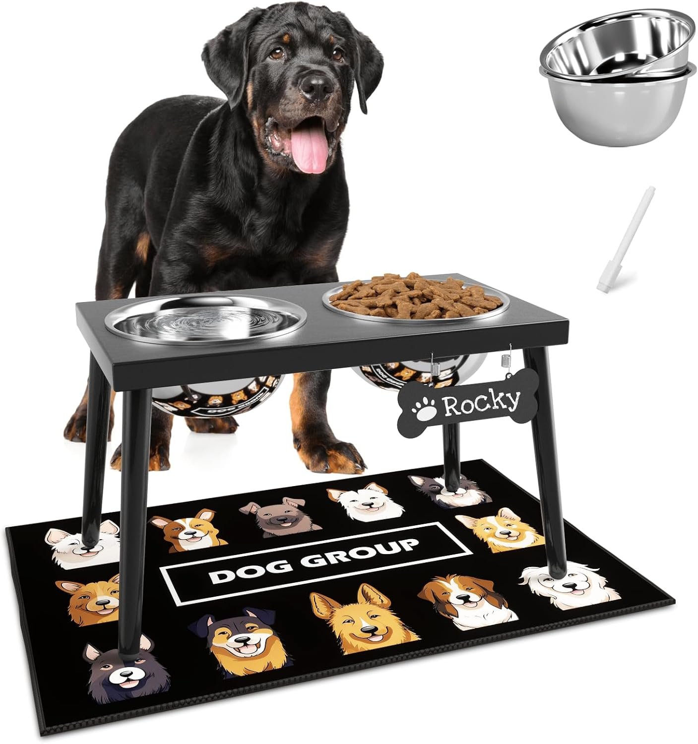 ADENGL Metal Raised Dog Bowl Stand for Large and Medium Dogs, Stronger Elevated Dog Bowls with Sprill Proof Mat, Pet Food & Water Bowls 10″ Tall Dogs Feeder (58OZ-Stainless Steel Pet Bowl, Mat-16×24) ADENGL Metal Raised Dog Bowl Stand for Large and Medium Dogs, Stronger Elevated Dog Bowls with Sprill Proof Mat, Pet Food & Water Bowls 10″ Tall Dogs Feeder (58OZ-Stainless Steel Pet Bowl, Mat-16×24)