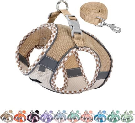 AIITLE Breathable Dog Harness Small Sized and Leash Set, Brown-Beige XXXS