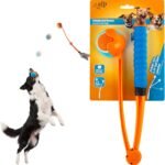 ALL FOR PAWS 25″ Dog Ball Launcher, Foldable Ball Thrower with 2.5″ Medium Tennis Ball, Dog Fetch Toy with Non-Slip Handle, Portable Outdoor Fetch Toy for Dogs 20-60 Pounds