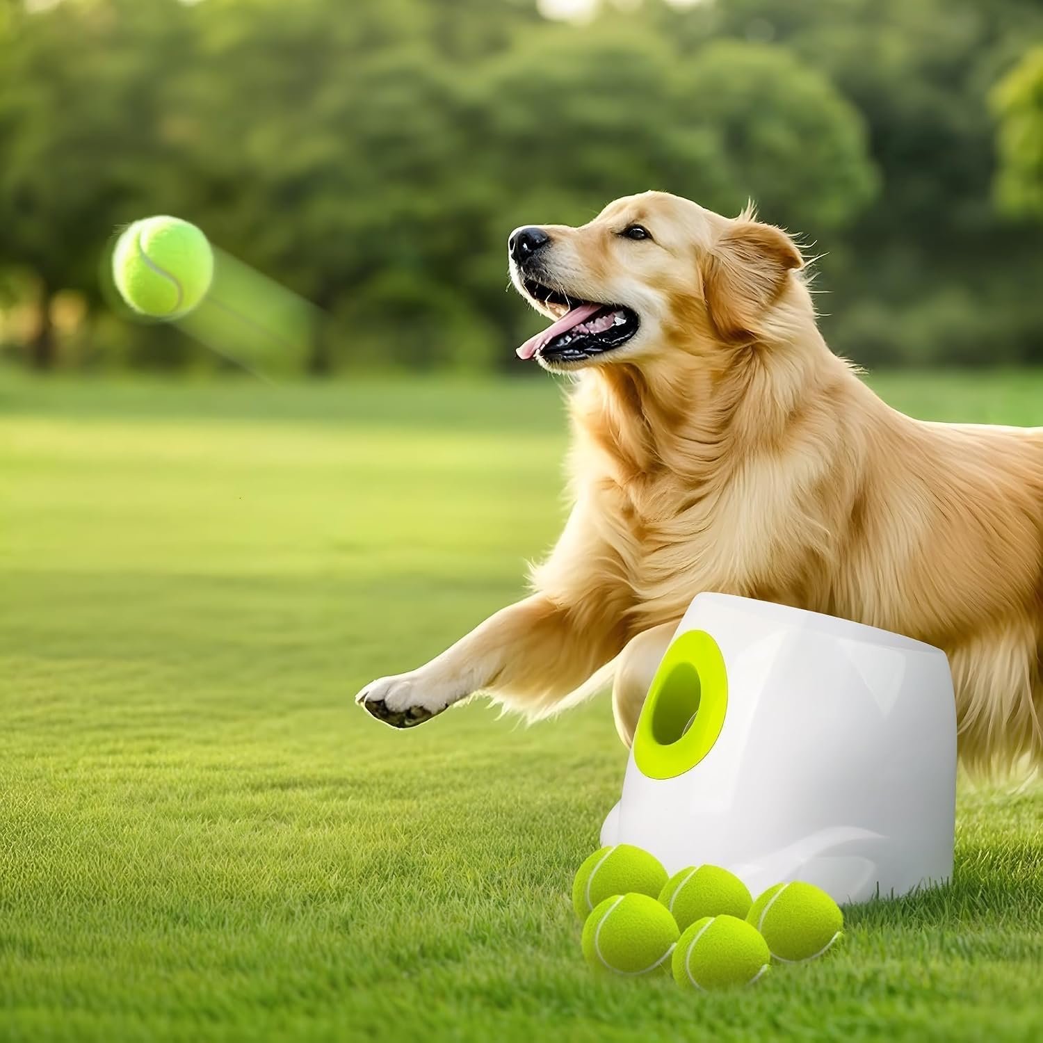 ALL FOR PAWS Automatic Dog Ball Launcher, Interactive Fetch Toy for Medium to Large Dogs, Rechargeable Pet Ball Thrower Machine for Outdoor Play, 6 Pcs 2.5-Inch Balls Included ALL FOR PAWS Automatic Dog Ball Launcher, Interactive Fetch Toy for Medium to Large Dogs, Rechargeable Pet Ball Thrower Machine for Outdoor Play, 6 Pcs 2.5-Inch Balls Included