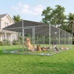 AOXUN 10×20FT Large Outdoor Dog Kennel with Metal Door, Waterproof Roof and Secure Lock for Medium Large Dogs, All Weather Resistant Heavy Duty Outdoor Dog Kennel for Yard, Balcony & Farm