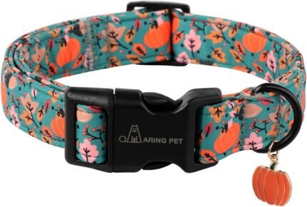 ARING PET Fall Dog Collars, Cute Autumn Pumpkin Maple Leaves Pet Collar with Quick Release Buckle for Small Medium Large Girl Boy Dogs-L Deep Color