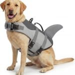 ASENKU Dog Life Jacket – Pet Safety Vest for Swimming & Boating, Shark Life Jacket with Floatation, Dog Lifesavers Swimsuits for Small Medium Large Dogs (Grey, XL)