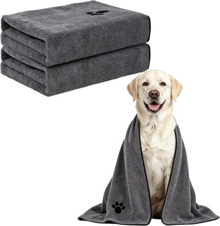 ATONET 2 Pack Microfiber Dog Towels for Drying Dogs, 40” X 23.6”, Super Absorbent and Soft Pet Grooming Towel, Perfect Shower & Bath Supplies for Dogs or Cats, Grey
