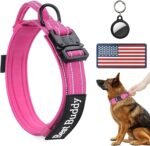 AUBELL Reflective Tactical Heavy Duty Dog Collar with Handle,Pink L