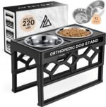 AVERYDAY Elevated Dog Bowls, 4 Height Adjustable Stand for Medium and Large Dogs, Raised Dog Feeder Holder with 2 Stainless Steel Food and Water Bowls, Anti-Slip Base Tall Feeding Station
