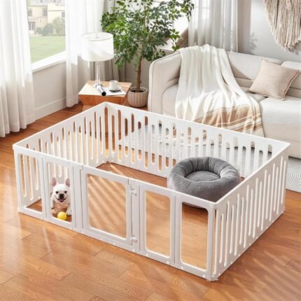 Acrylic Dog Playpen Indoor, Puppy Playpen, 24″H, White, 19 Panels