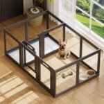 Acrylic Dog Playpen Indoor，Exercise Pen with Door, 24″ H, Black, 12 Panels