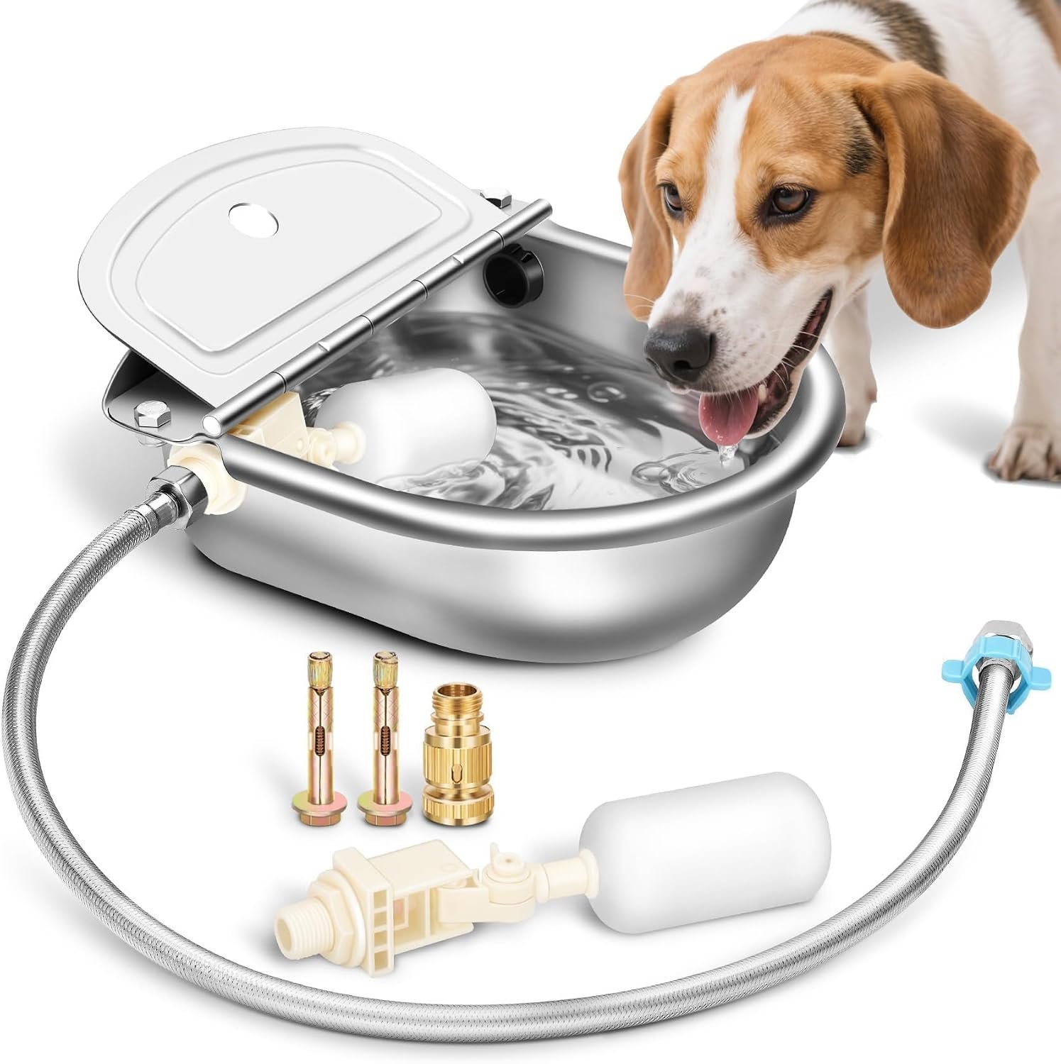 Ademon Automatic Animal Drinking Water Bowl with Float Valve, Standard Pipe,3L Stainless Steel Waterer Feeder Farm Dog Dispenser Kit Self Filling for Livestock Horse Goat Water Trough Ademon Automatic Animal Drinking Water Bowl with Float Valve, Standard Pipe,3L Stainless Steel Waterer Feeder Farm Dog Dispenser Kit Self Filling for Livestock Horse Goat Water Trough