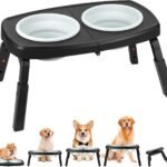 Adjustable Elevated Dog Bowls Stand – 4-Level Height Portable Feeder with Collapsible Silicone Bowls, Non-Slip Base for Medium & Large Dogs – Travel Dog Bowl & Water Dish