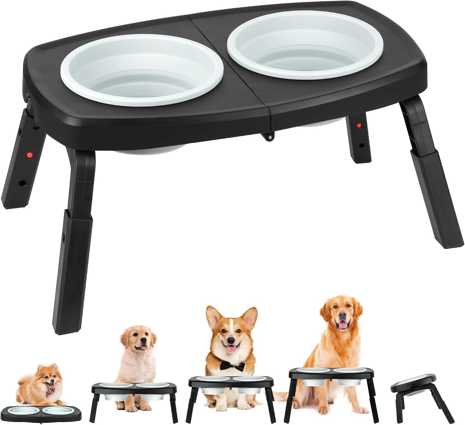 Adjustable Elevated Dog Bowls Stand – 4-Level Height Portable Feeder with Collapsible Silicone Bowls, Non-Slip Base for Medium & Large Dogs – Travel Dog Bowl & Water Dish Adjustable Elevated Dog Bowls Stand – 4-Level Height Portable Feeder with Collapsible Silicone Bowls, Non-Slip Base for Medium & Large Dogs – Travel Dog Bowl & Water Dish